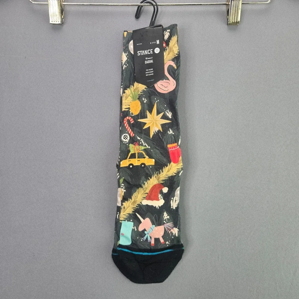 Stance Crew Socks Handle With Care Size M Green Holiday Flamingo Unicorn NWT